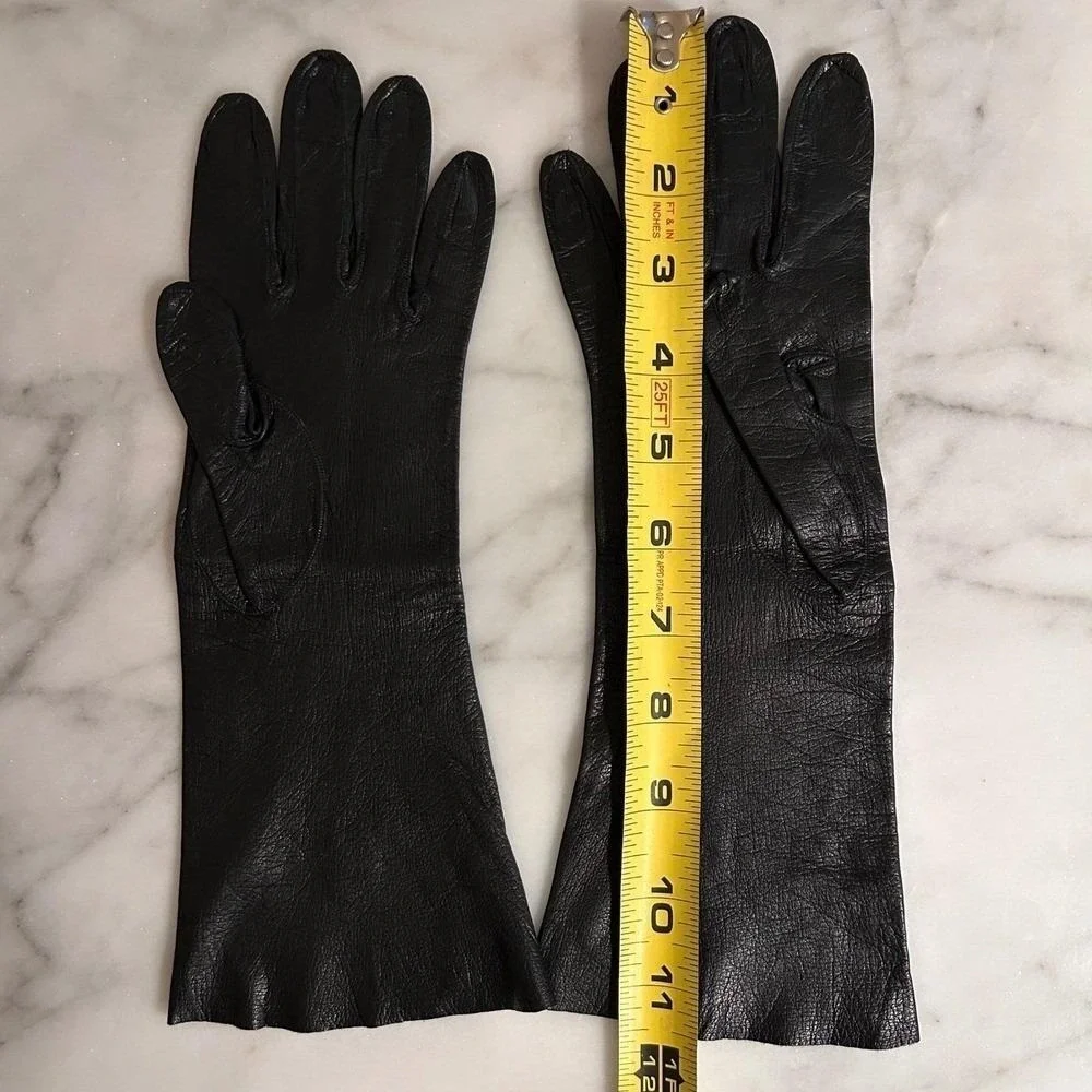 Womens Vintage Black Leather Dress Gloves Made in France for Lazarus 1960's